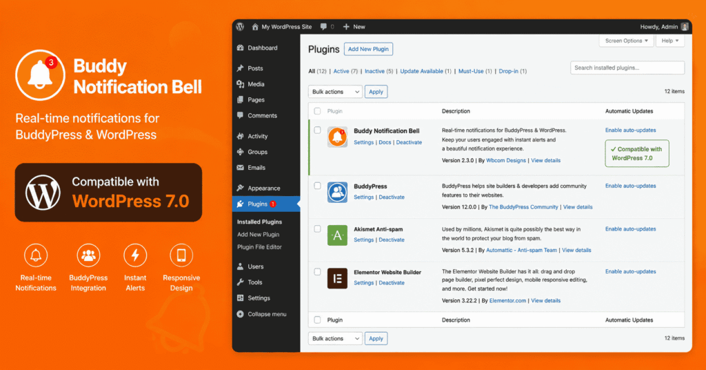 wordpress 7.0 compatible with budddypress or buddyboss